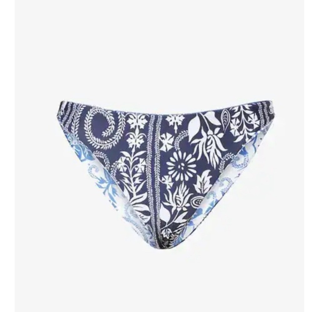 NEW! Agua Bendita Ilu Floral Print Reversible Bikini Bottoms Blue White Size M